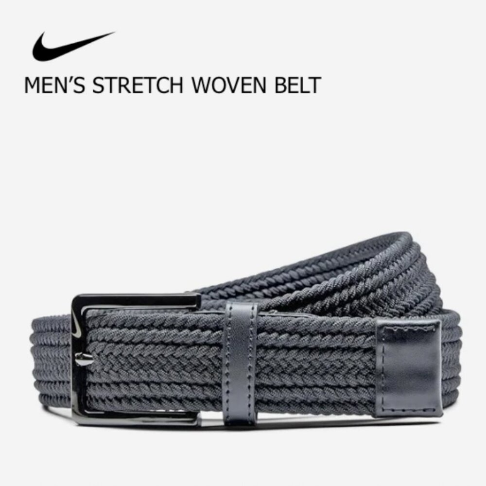Nike Mens Solid Stretch Woven Herringbone Golf Belt Dark Gray